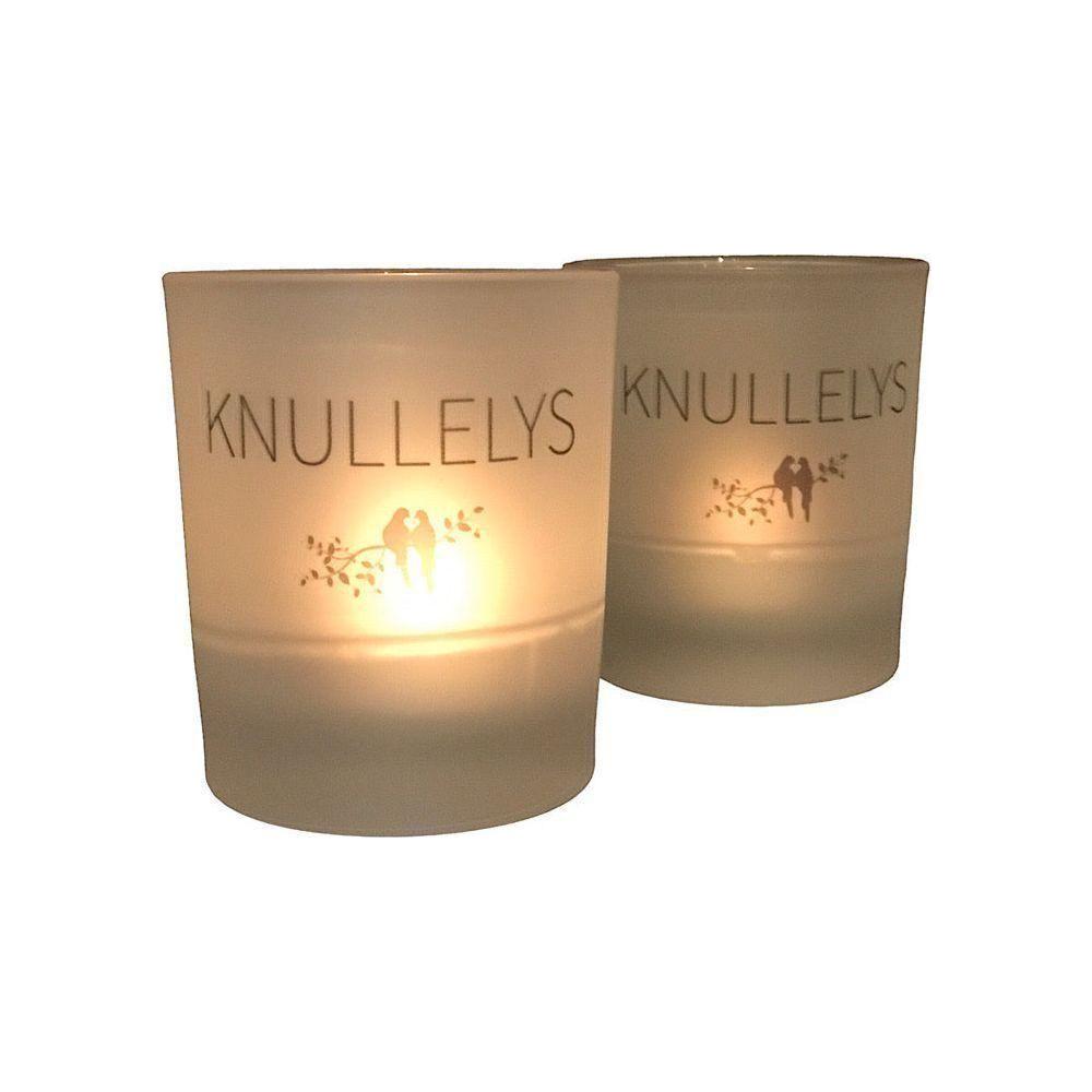 Knullelys -Lyskopp i frostet glass m/telys