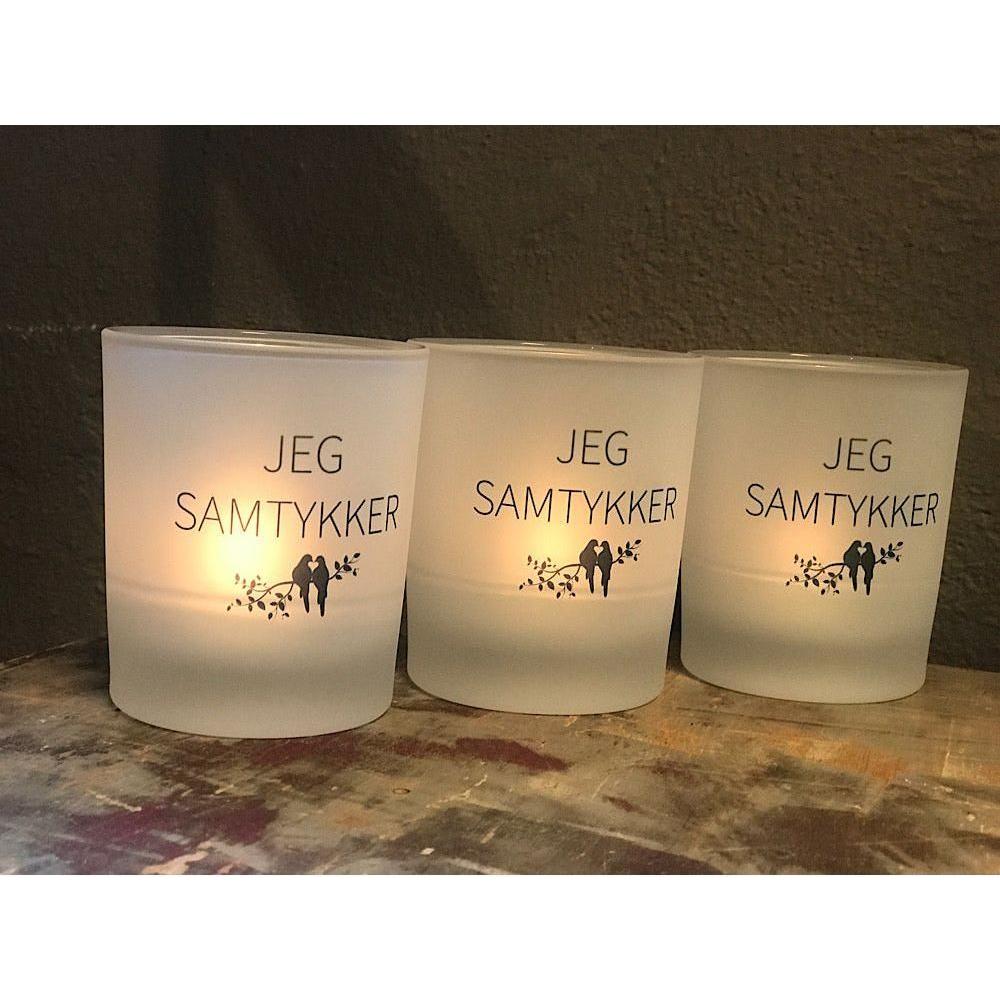 Samtykke-Lyskopp i frostet glass m/telys