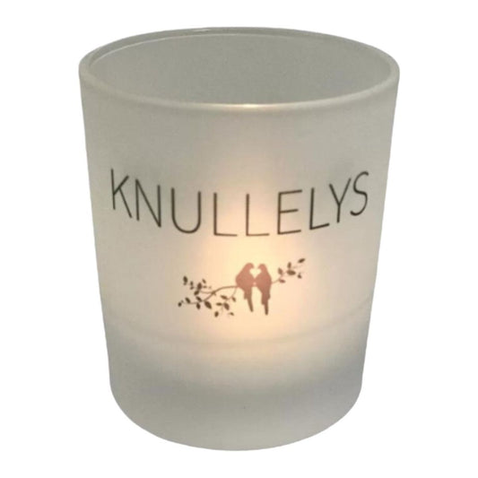 Knullelys -Lyskopp i frostet glass m/telys
