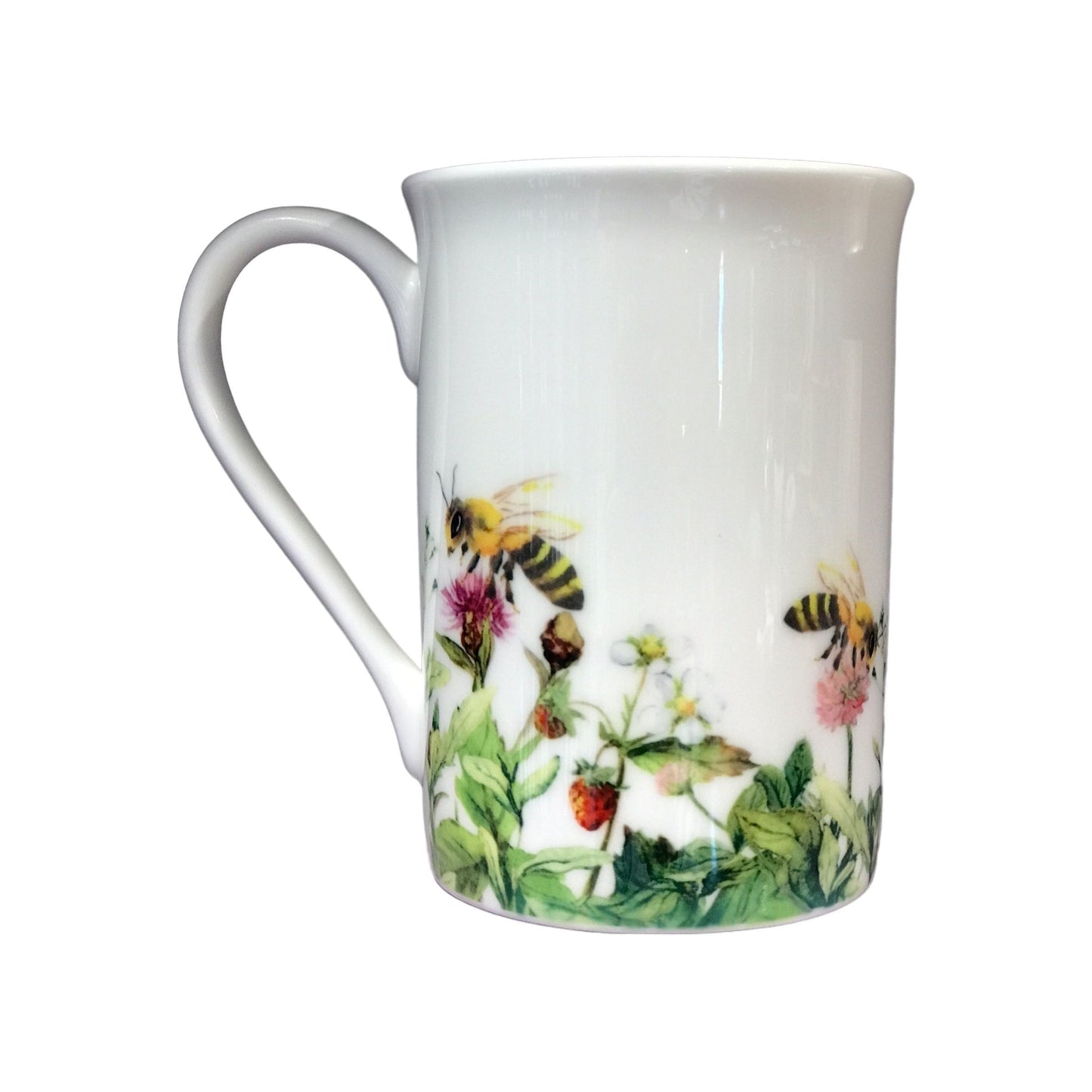 Bakside kopp. Motiv med blomster og bier