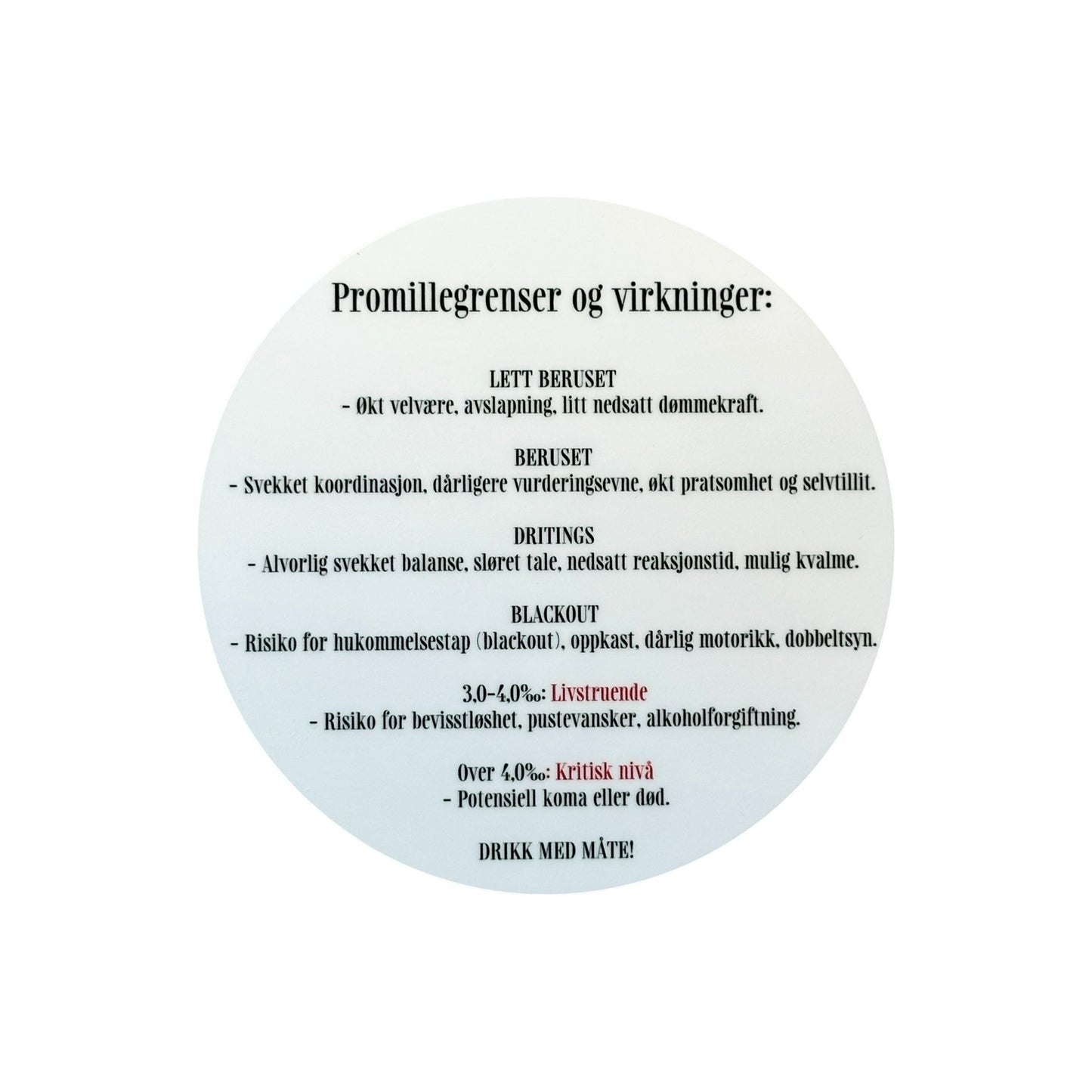 Promillebrikker – Morsomme coasters (6 stk.)med promillehumor