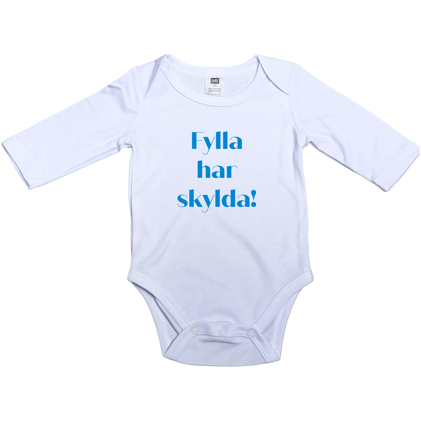 Fylla har skylda -Body m/ lang arm, hvit med farget skrift