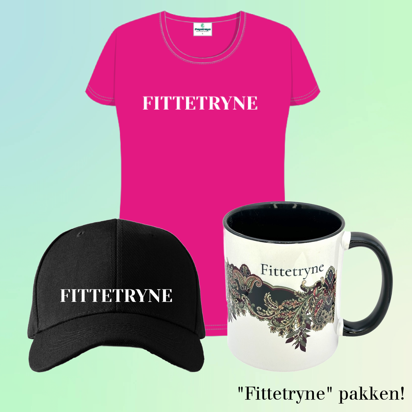 Gavepakke- FITTETRYNE (Krus, Caps og Rosa T- skjorte innsvinget modell)
