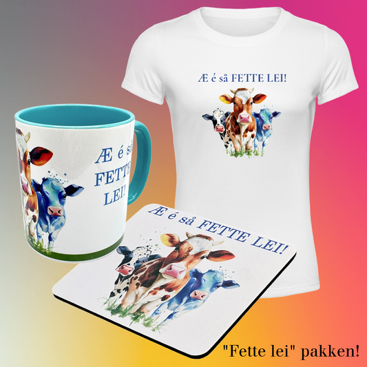 Gavepakke- FETTE LEI (T-skjorte, musematte og krus)