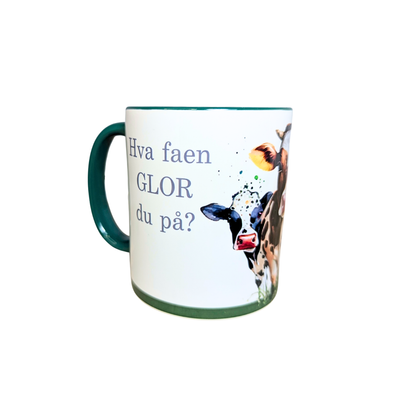 Hva faen glor du på? -Krus med morsom tekst. (5 ulike farger)
