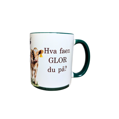 Hva faen glor du på? -Krus med morsom tekst. (5 ulike farger)
