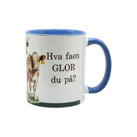 Hva faen glor du på? -Krus med morsom tekst. (5 ulike farger)